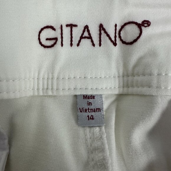 Gitano Womens Cuffed Capris White Size 14 Cotton Blend Button Accent Pants - Picture 2 of 8